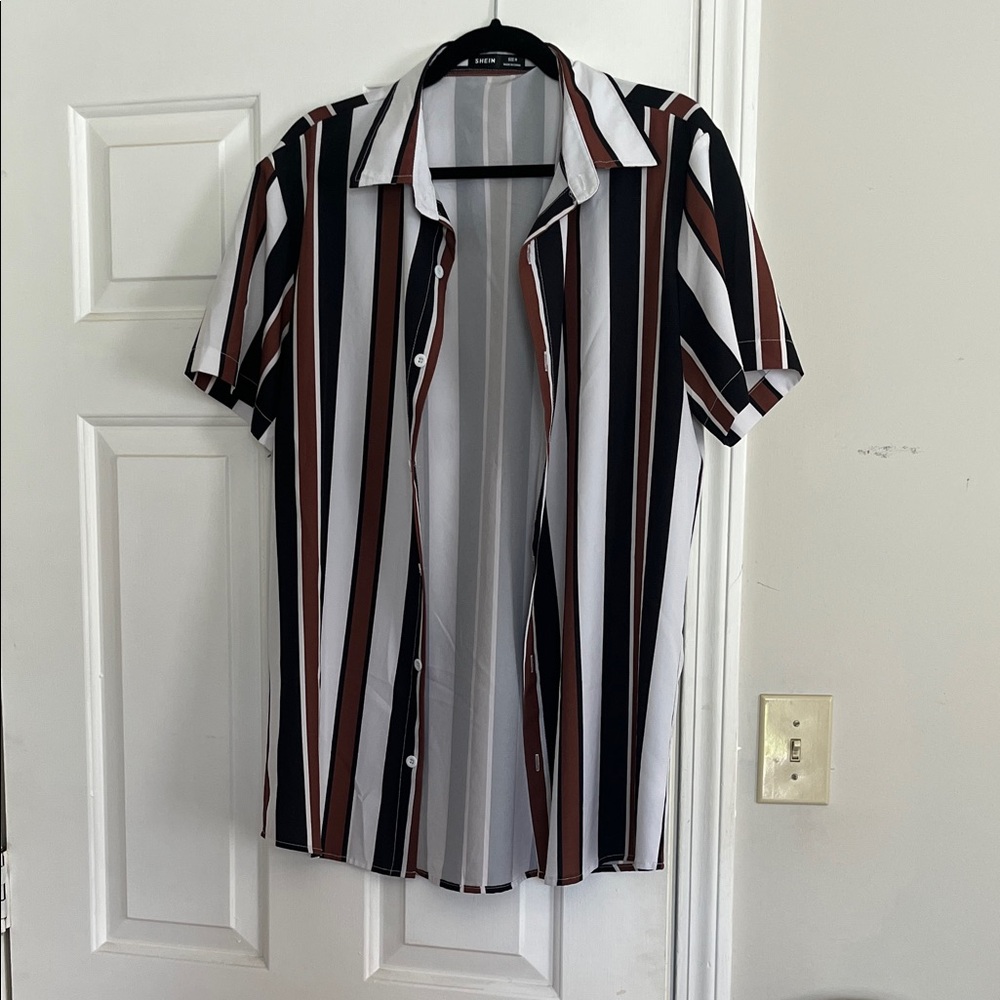 Striped Black, White, and Brown Men's Shirt